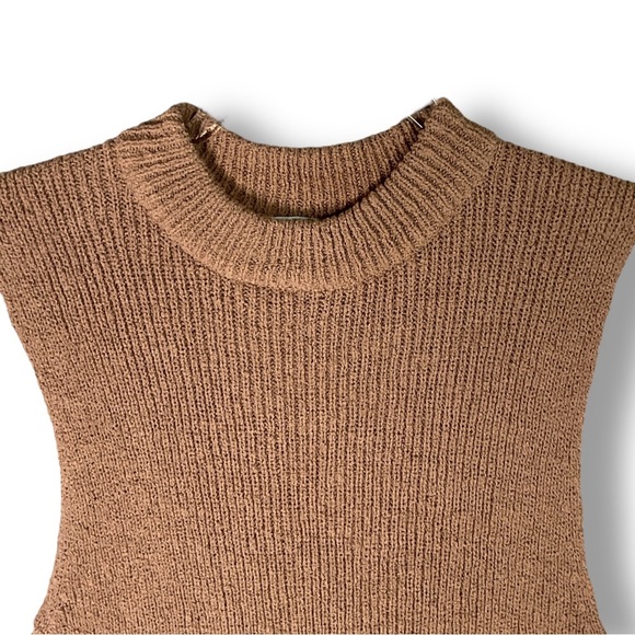 Free People Beach Sleeveless Sweater Sz XS Mock Neck Ribbed Knit Neutral Tan - Picture 2 of 10